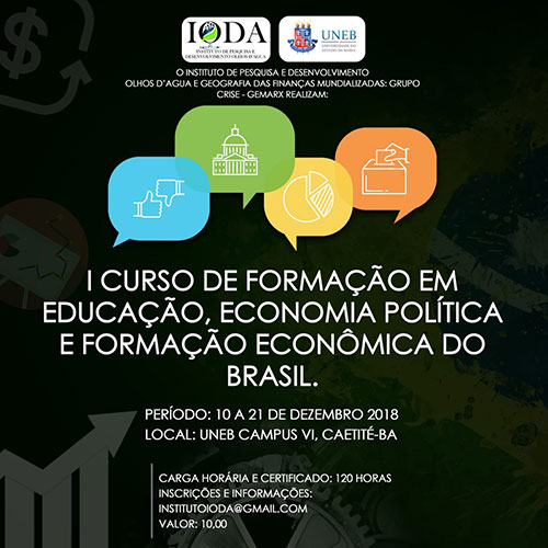 Será realizado em Caetité o I Curso de Formação em educação, economia política e formação econômica do Brasil