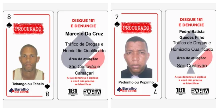 SSP atualiza Baralho do Crime com dois foragidos ligados a facção