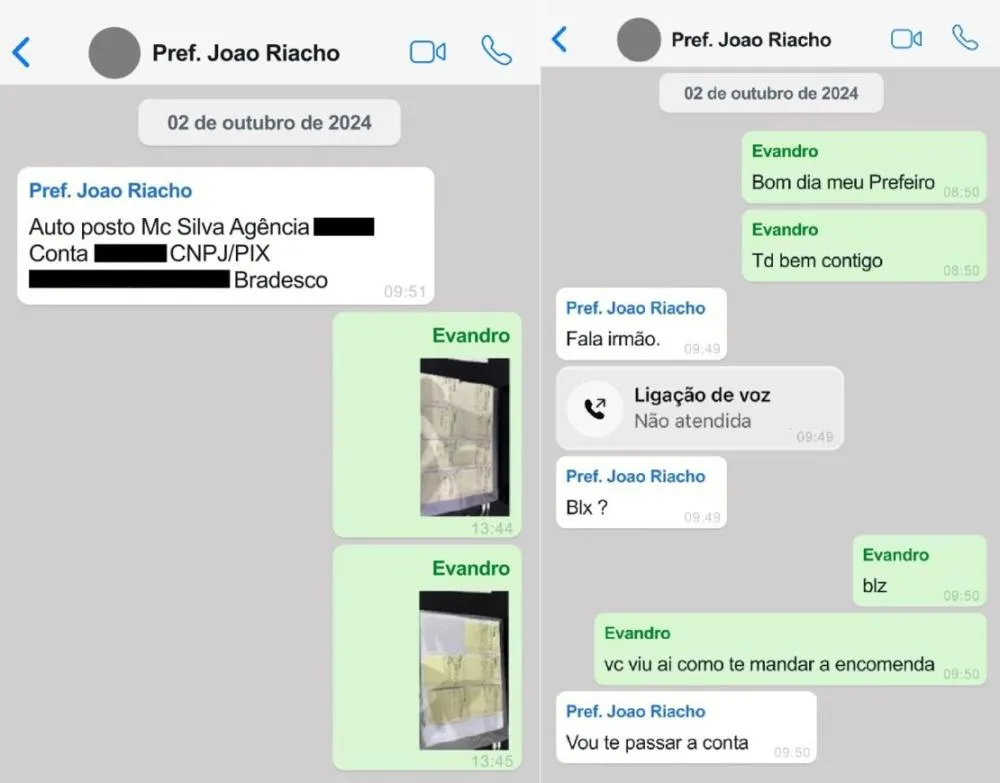 Overclean: mensagens mostram envio de comprovantes ao prefeito de Riacho de Santana
