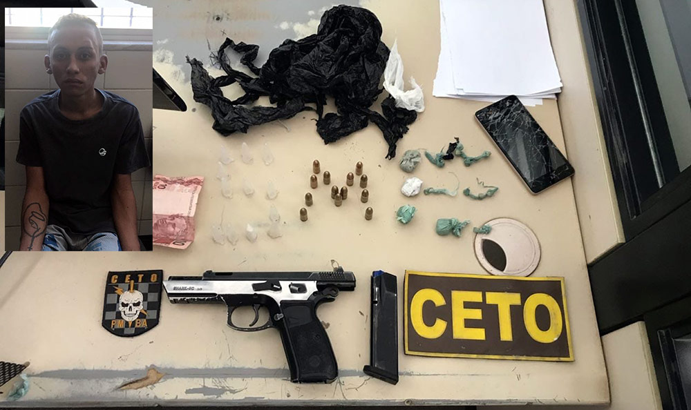 Guanambi: PM prende homem com drogas, arma de fogo e munições no Bairro Beija-Flor 