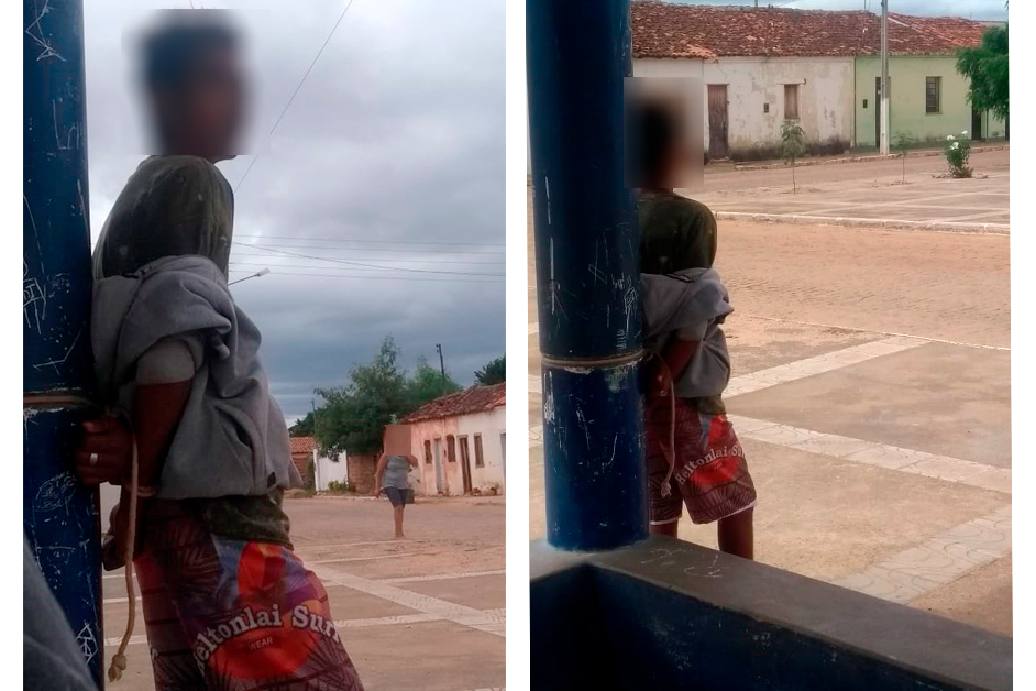 Populares fazem 'justiça com as próprias mãos', agridem e amarram suspeito de roubo na zona rural de Brumado 