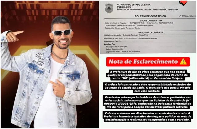 Prefeitura de Rio do Pires registra BO após cantor Uil Sem Limites cobrar cachê
