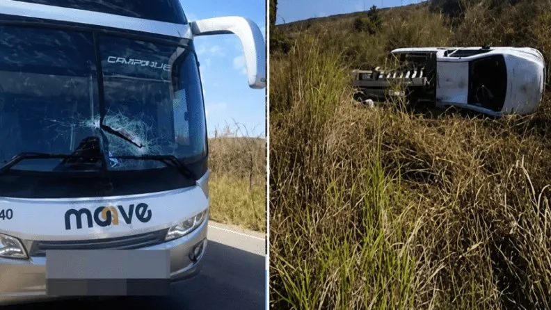 Caminhonete capota após colisão com ônibus na BR-122 em Urandi