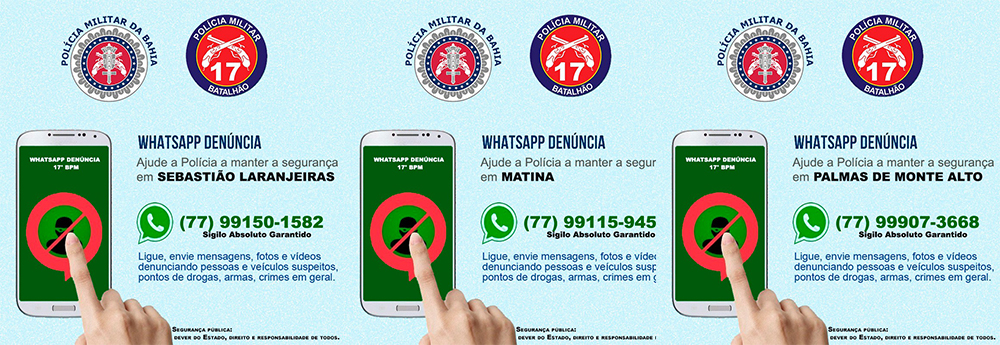 PM lança ‘WhatsApp Denúncia’ para Palmas de Monte Ato, Sebastião Laranjeiras e Matina