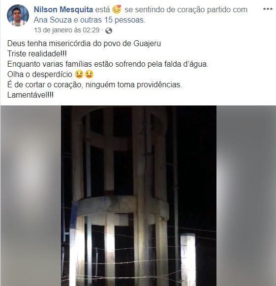 Vídeo sobre desperdício de água em reservatório da Embasa em Guajeru gera polêmica 