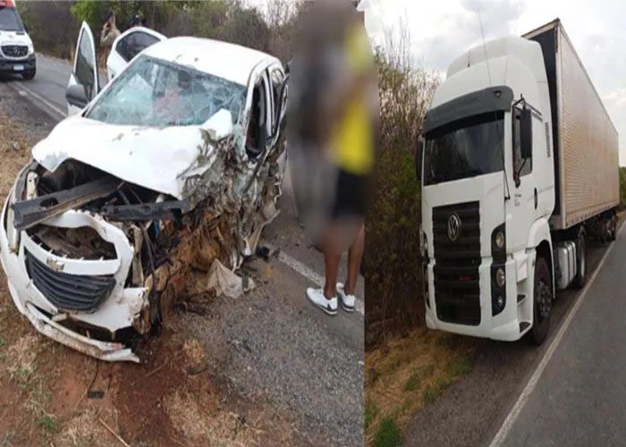 Região: Motorista fica preso às ferragens após acidente entre carro e caminhão na BR-122