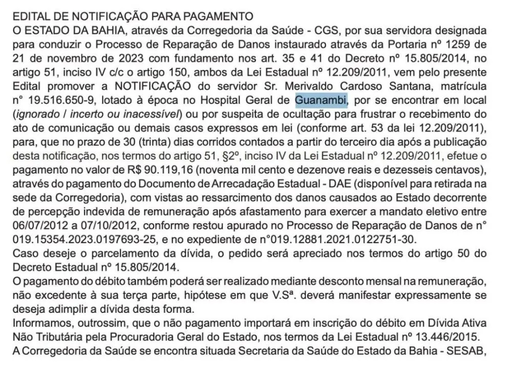 Estado cobra R$ 90 mil de médico e ex-candidato a vice-prefeito de Matina por recebimentos indevidos