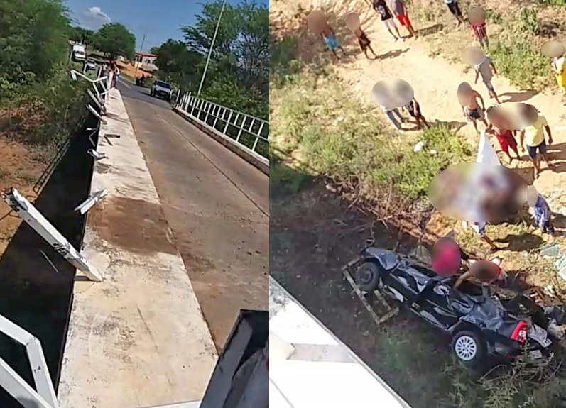 Homem morre e mulher fica gravemente ferida após carro cair de ponte na BA-940, em Lagoa Real
