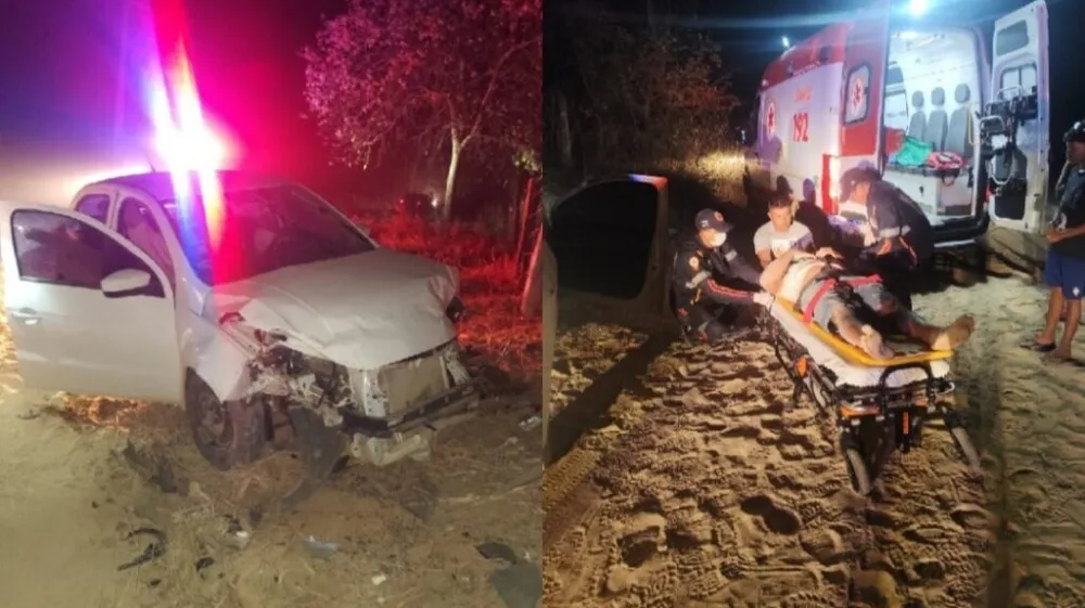 Motorista de Carinhanha fica ferido após carro sair da pista em Feira da Mata