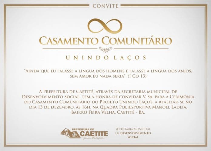 5º Casamento Comunitário de Caetité acontece nesta sexta (13)