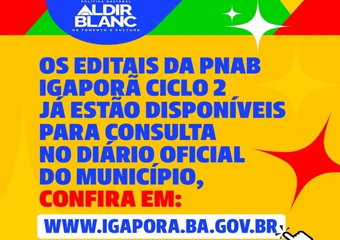 Igaporã lança edital para seleção de projetos culturais financiados pela Política Nacional Aldir Blanc