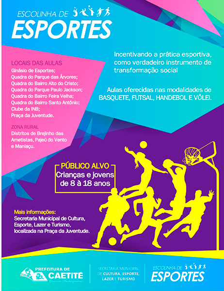 Inscrições abertas para a Escolinha de Esportes da Prefeitura de Caetité