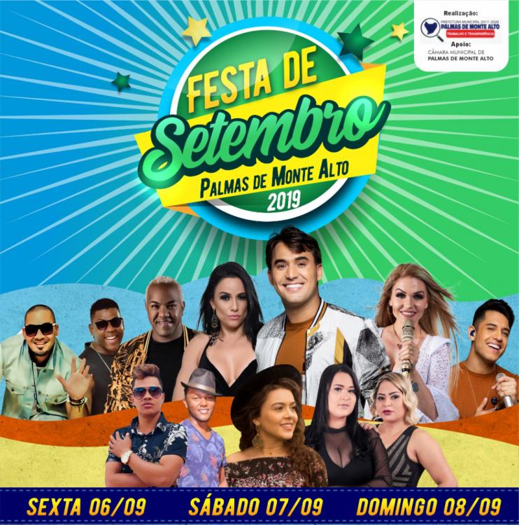 Palmas de Monte Alto: divulgada programação oficial da “Festa de Setembro 2019”