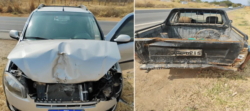 Fiat Strada e Saveiro colidem na BR-030, em Guanambi