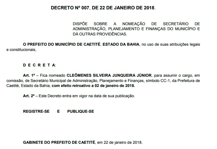 Caetité: Aldo Gondim nomeia novo secretário de Administração e Finanças