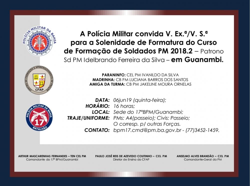 17º Batalhão de Polícia Militar de Guanambi realiza solenidade de formatura de 56 novos soldados