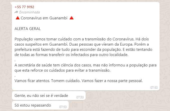Casos de Coronavírus em Guanambi é Fake News