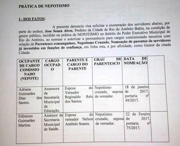 Rio do Antônio: prefeito é acusado de nepotismo; vereadores e secretários também são apontados