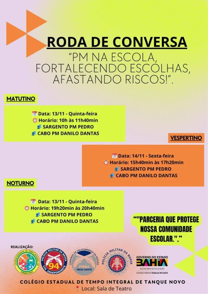 94ªCIPM realiza roda de conversa em escola de Tanque Novo