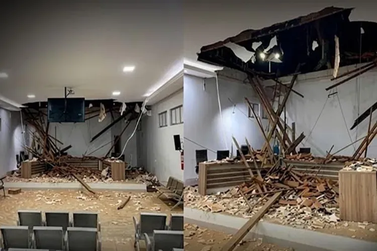 Teto da Câmara de Palmas de Monte Alto desaba e deixa plenário destruído