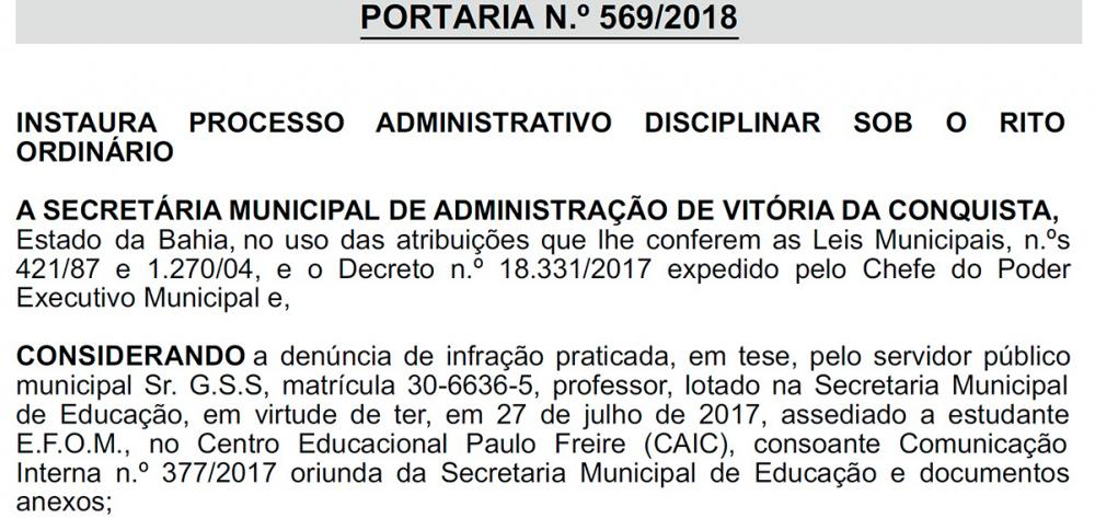 Vitória da Conquista: suposto assédio de professor contra aluna em escola da rede municipal é investigado 