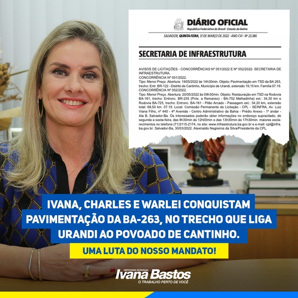 Publicado início de licitação para obras do asfaltamento da BA 263 em Urandi