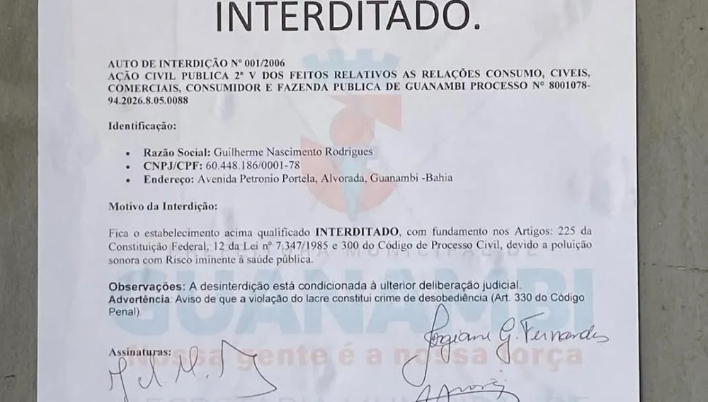 Bar é interditado por determinação judicial em Guanambi