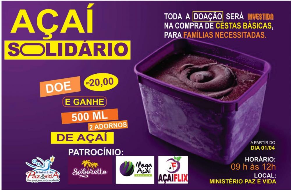 Ministério Paz e Vida realizará Açaí Solidário em Guanambi; renda será revertida em cestas básicas