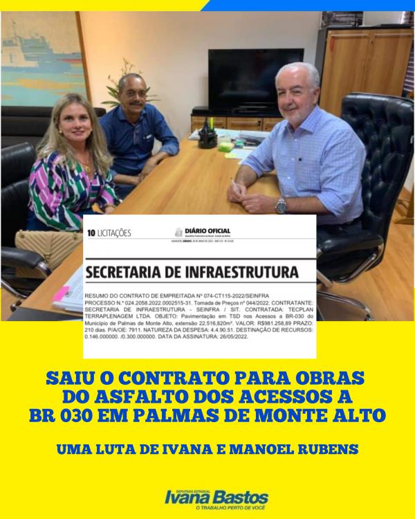 Ivana e Manoel Rubens asseguram obras de pavimentação em Palmas de Monte Alto