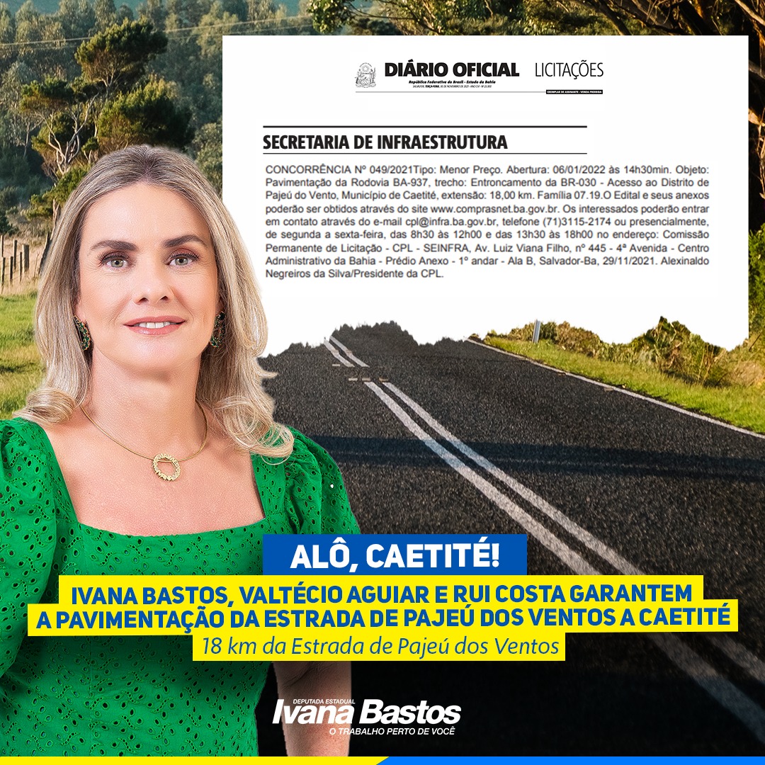 Após trabalho de Ivana e Valtécio, divulgado aviso de licitação para pavimentação da estrada de Pajeú a Caetité