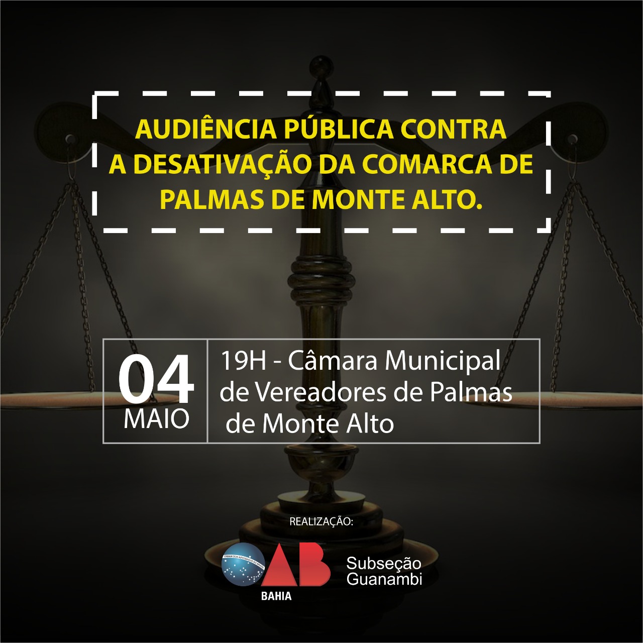 Câmara e OAB promovem Audiência Pública contra a desativação da Comarca de Palmas de Monte Alto
