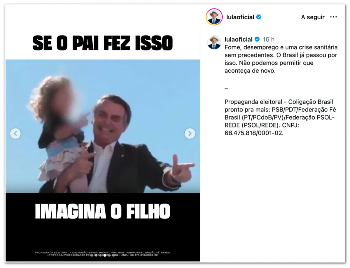 Lula publica imagens sobre fome e desemprego e faz referência a Flávio Bolsonaro