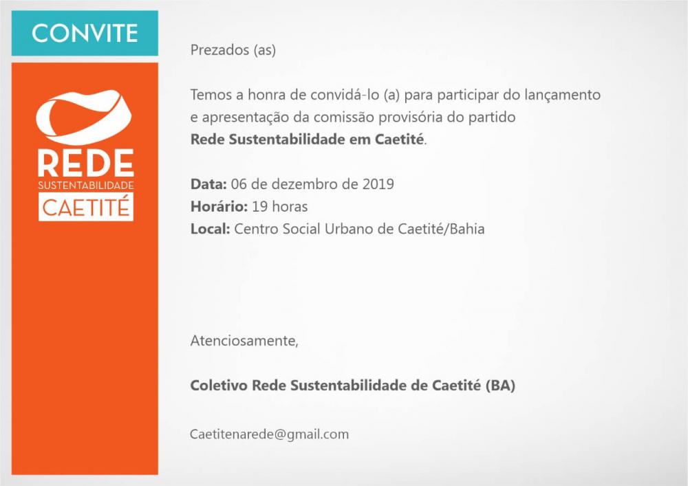 Caetité: Rede Sustentabilidade fará lançamento de Comissão Provisória no município