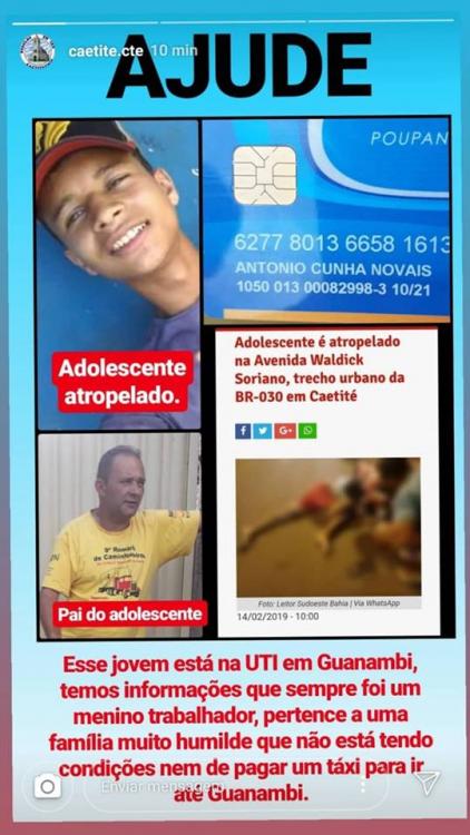 Caetité: Família de jovem atropelado por ambulância de Mortugaba passa por dificuldades com o filho na UTI do Regional