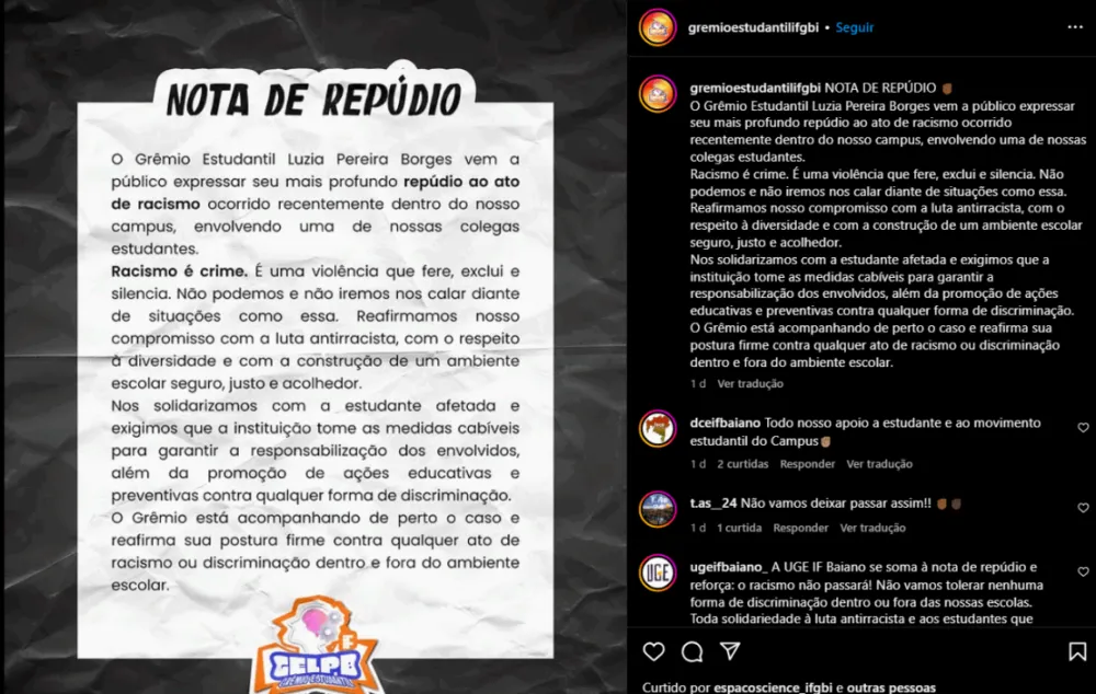 Aluna denuncia racismo em campus do IF Baiano em Guanambi