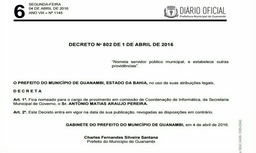 Prefeitura de Guanambi é questionada sobre nomeação de cargo